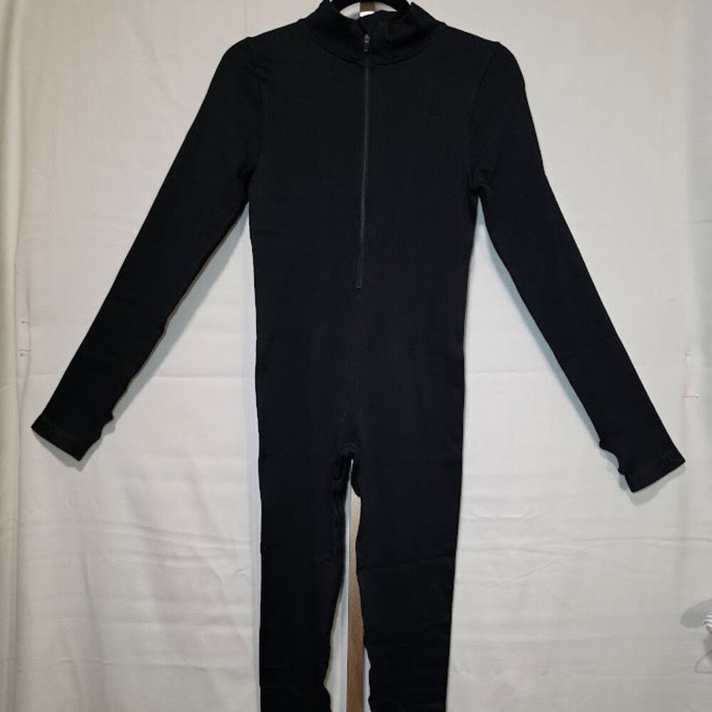 OQQ Yoga Pant Bodysuit Workout Bodycon Unitard Black Ribbed L - Picture 2 of 10